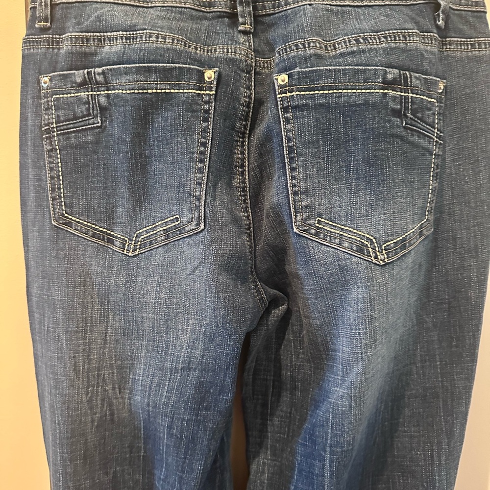 Flamingals Dark Wash Flare Jeans Contrast Stitching Size Medium NWT - Picture 4 of 6